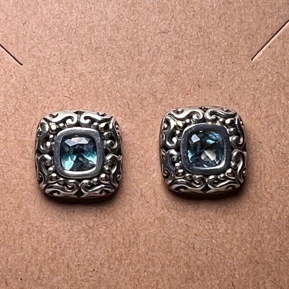 Intricate Silver Earrings with Blue Accents (Believed to be Topaz) - Picture 7 of 7